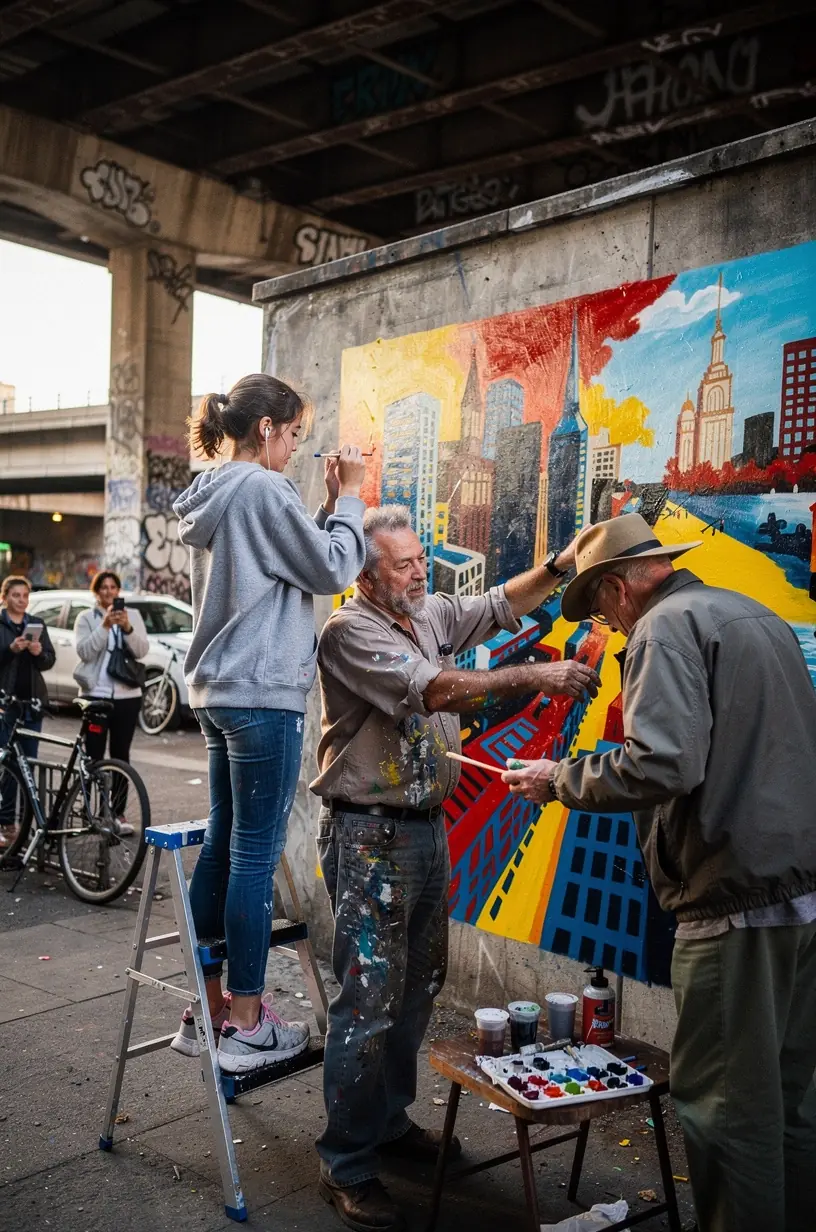 Emerging artists showcasing their work at an exhibition.