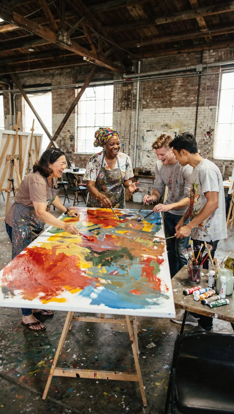 Artist mixing vibrant paints, illustrating color theory concepts.