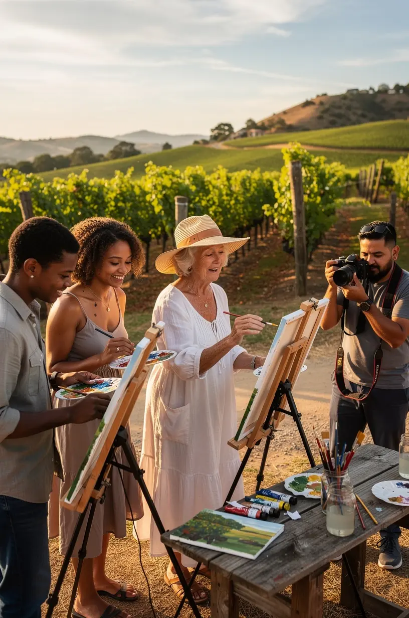 Artist confidently painting in a workshop setting