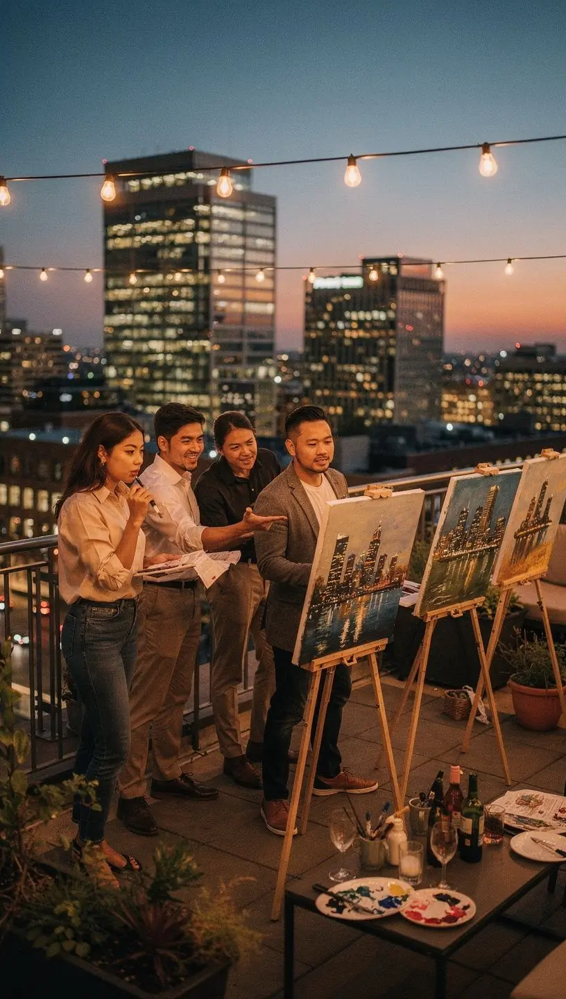 Participants receiving feedback during an art workshop