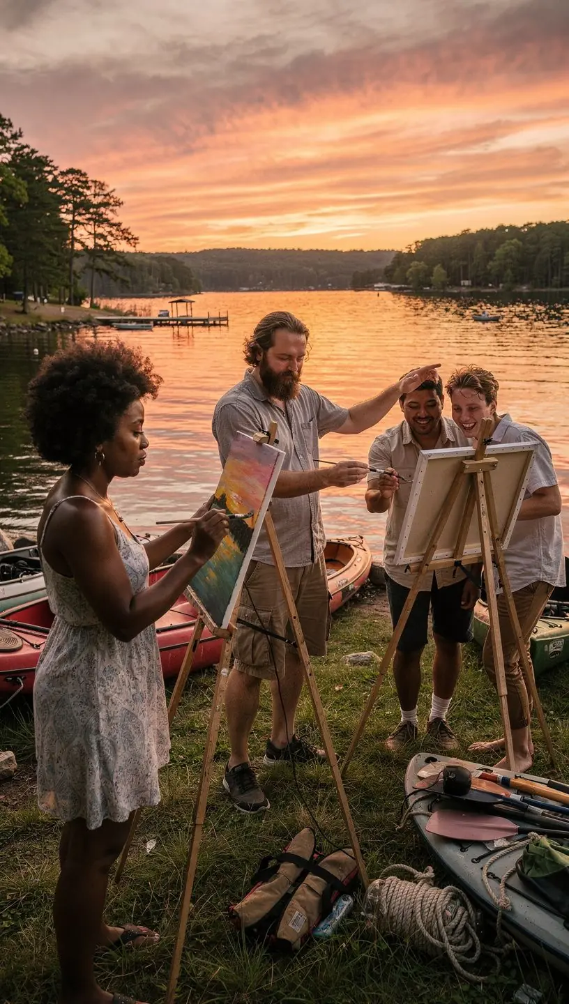 Participants engaging in a painting workshop for therapy.